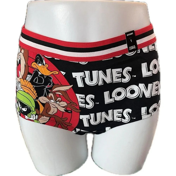 Warner Bros 0-L Black Looney Tunes Characters Graphic Cotton Boyshort Panties - Picture 2 of 6